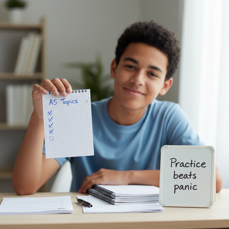 Relieved student smiling with checklist and study notes — practice beats panic