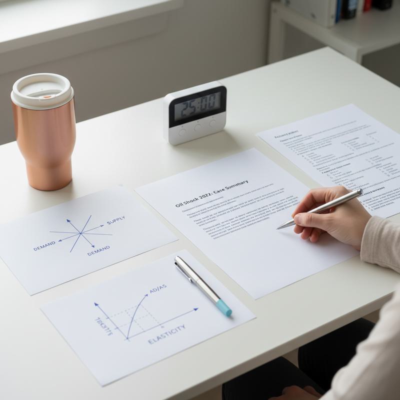 Student desk with one-page case notes and diagram drills