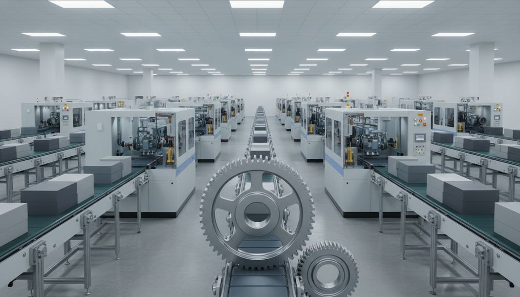 Efficient industrial equipment operating smoothly, depicting capital investment's role in boosting economic productivity.