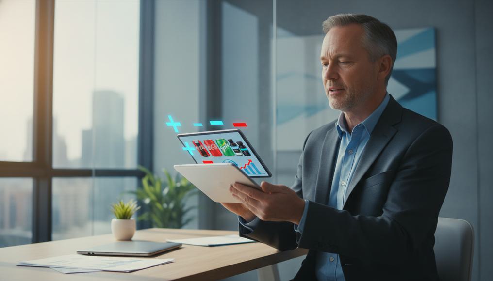 Office worker examining market reports to interpret elasticity signs, aiding business decision-making in economics.