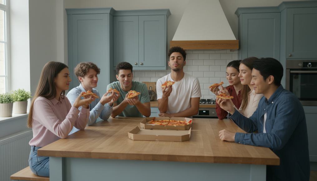 A diverse group enjoying perfect balance at a social gathering, illustrating market equilibrium without shortages or surpluses in everyday economics.