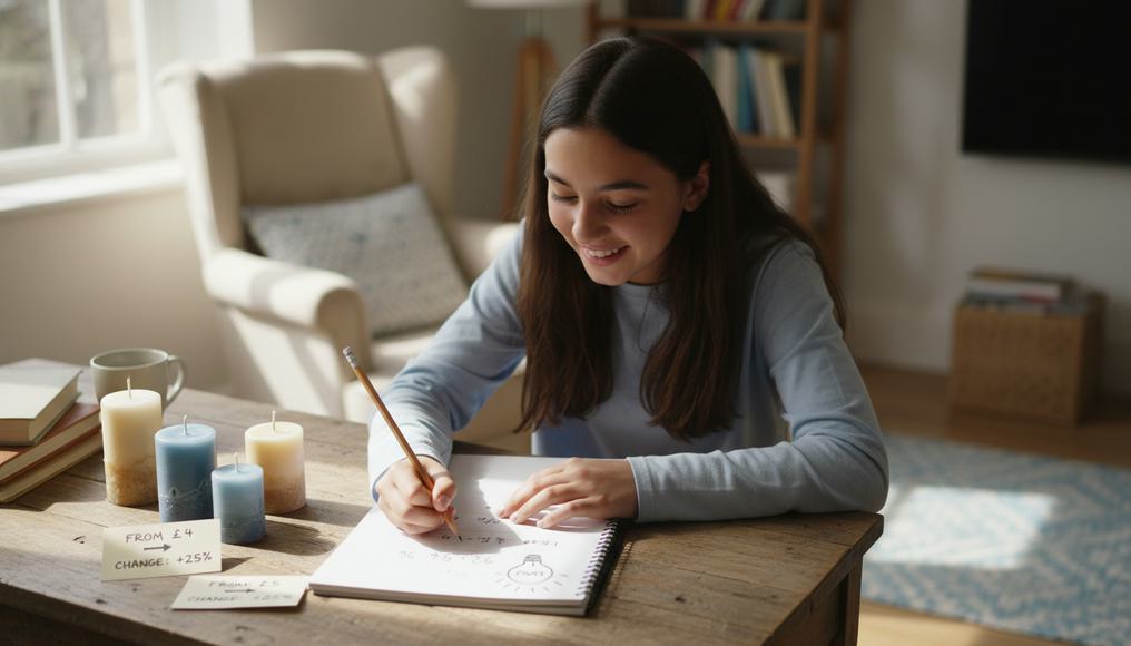 A student working through PES calculations using relatable scenarios like candle prices, building confidence in A-Level economics math skills.