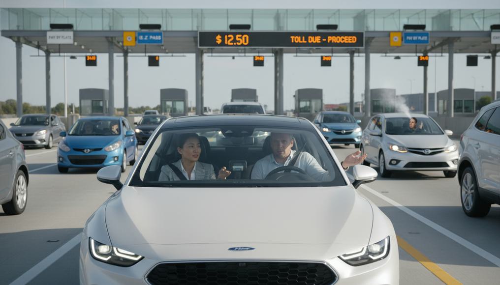 Real-world application of goods classification, depicting a blend of public and private elements in infrastructure like tolled roads during daily life.