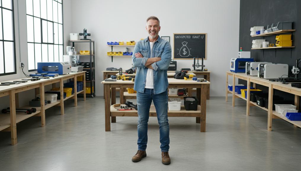 A professional innovator in a workshop, embodying how producer surplus fuels investment and job creation in dynamic markets.