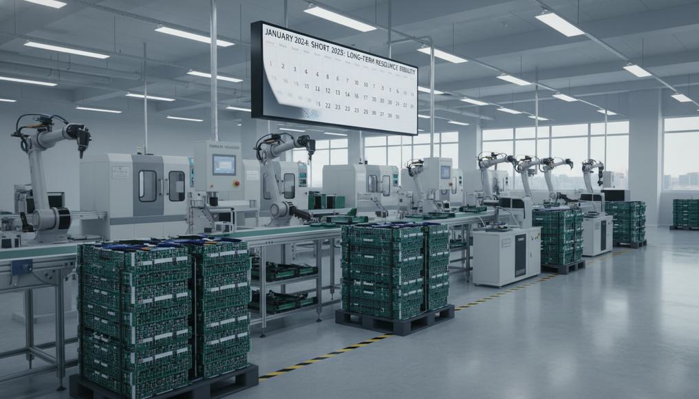 Scene depicting spare capacity and time factors in PES, using a semiconductor production line example for A-Level economics understanding.