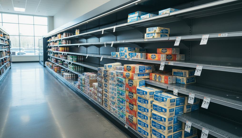 Store aisle during a product shortage where consumers turn to substitutes, exemplifying real-world elasticity examples.