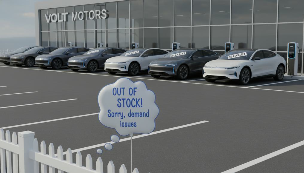Bustling electric vehicle lot representing demand shifts in the UK market, highlighting changes in equilibrium price and quantity for A-level economics students.