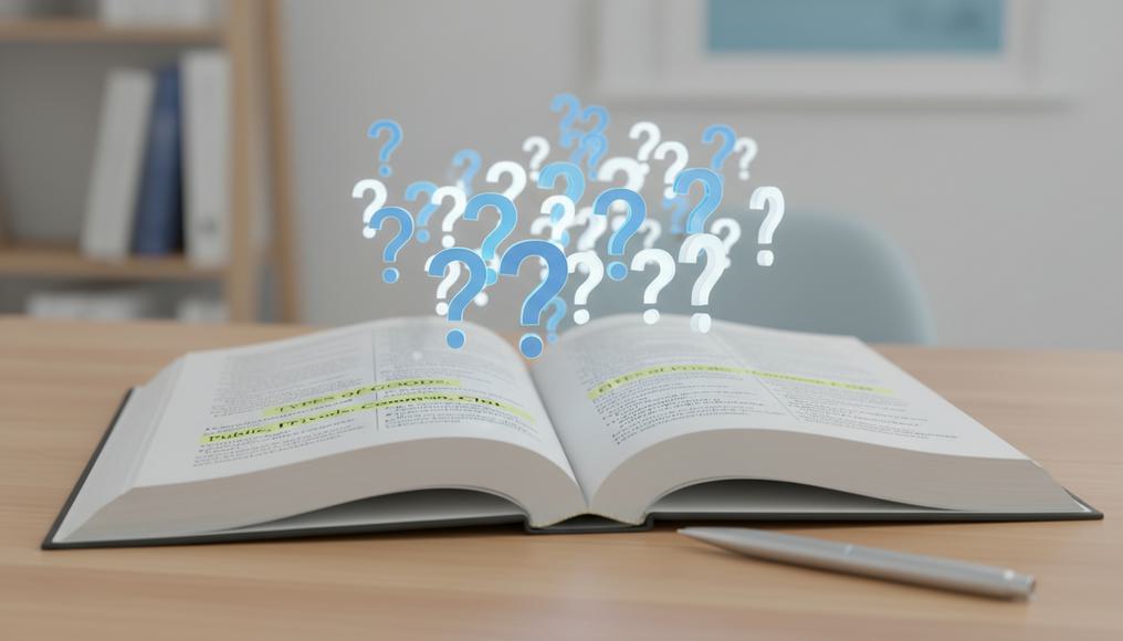 Visual aid for FAQ on economic goods types, featuring an open book symbolizing quick insights into free, public, and other classifications.