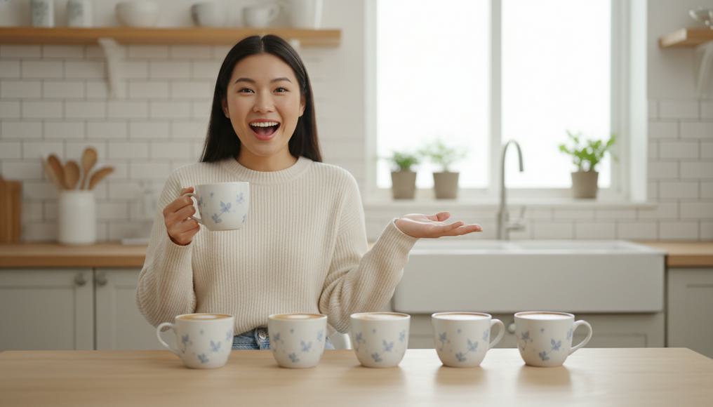 Visual representation of total and marginal utility in everyday consumption like coffee, illustrating economic satisfaction concepts for A-Level students