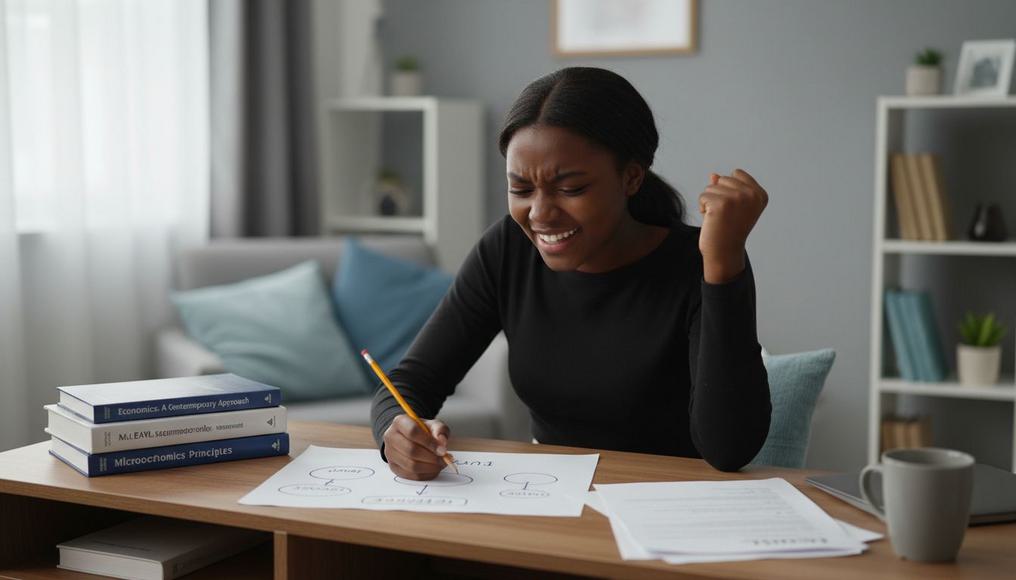 A student engaging with joint supply ideas through sketches, aiding A-Level economics exam preparation without complex graphs.
